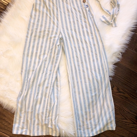 Lara Fashion medium blue striped boho pants romper - Picture 3 of 6